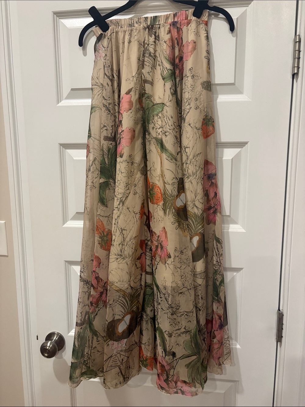 Chicwish Beige Floral Maxi Skirt with Pink and Green Accents